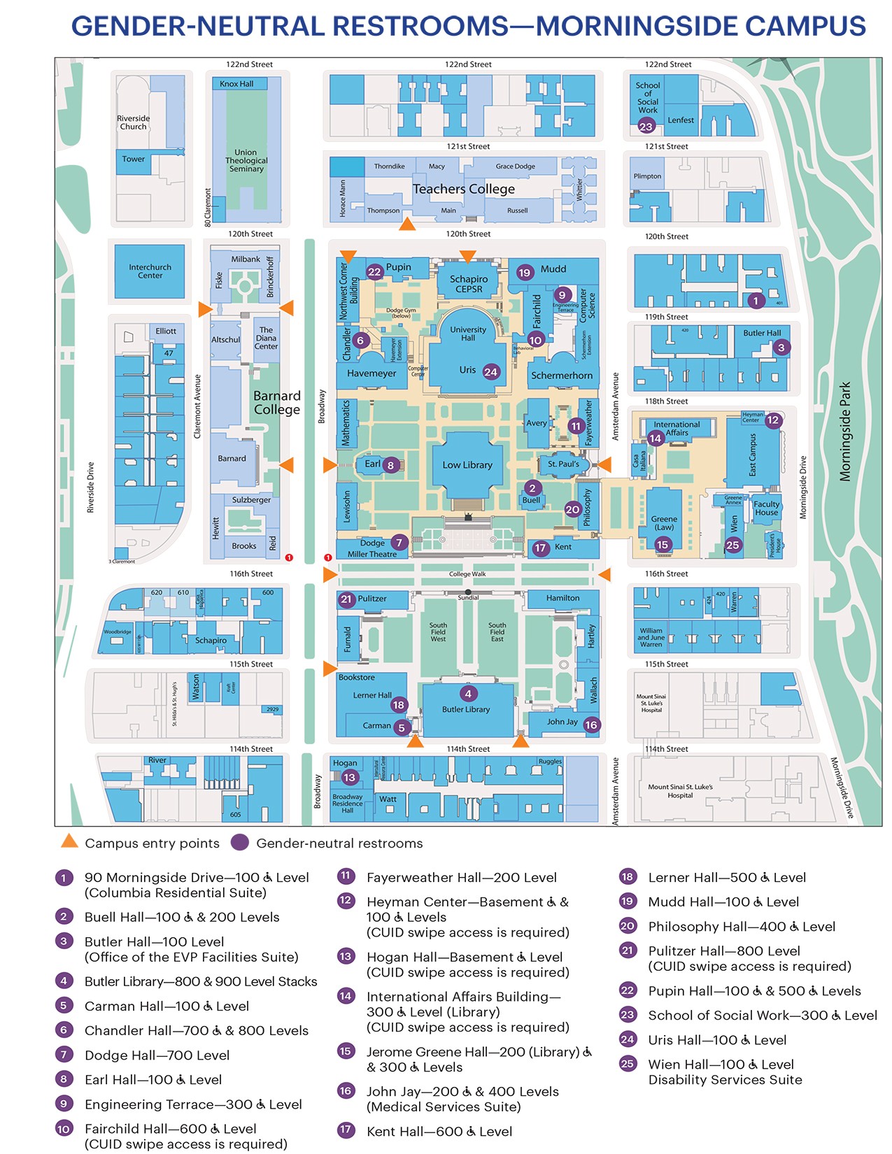Map of Gender Neutral Maps Morningside Campus